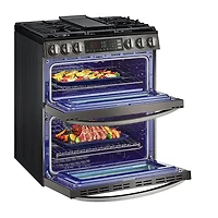 5.9 Cu. Ft. Black Stainless Slide-In Double Oven Gas Range