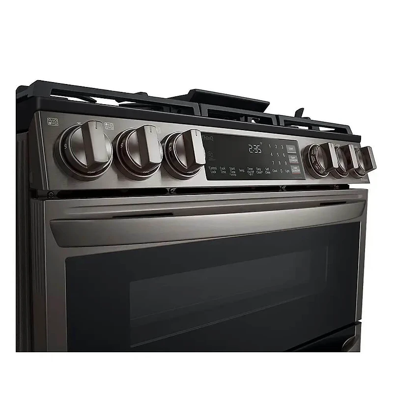 5.9 Cu. Ft. Black Stainless Slide-In Double Oven Gas Range