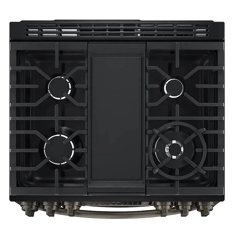 5.9 Cu. Ft. Black Stainless Slide-In Double Oven Gas Range