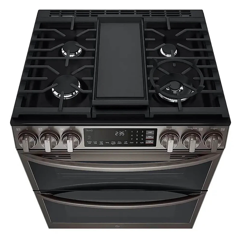 5.9 Cu. Ft. Black Stainless Slide-In Double Oven Gas Range