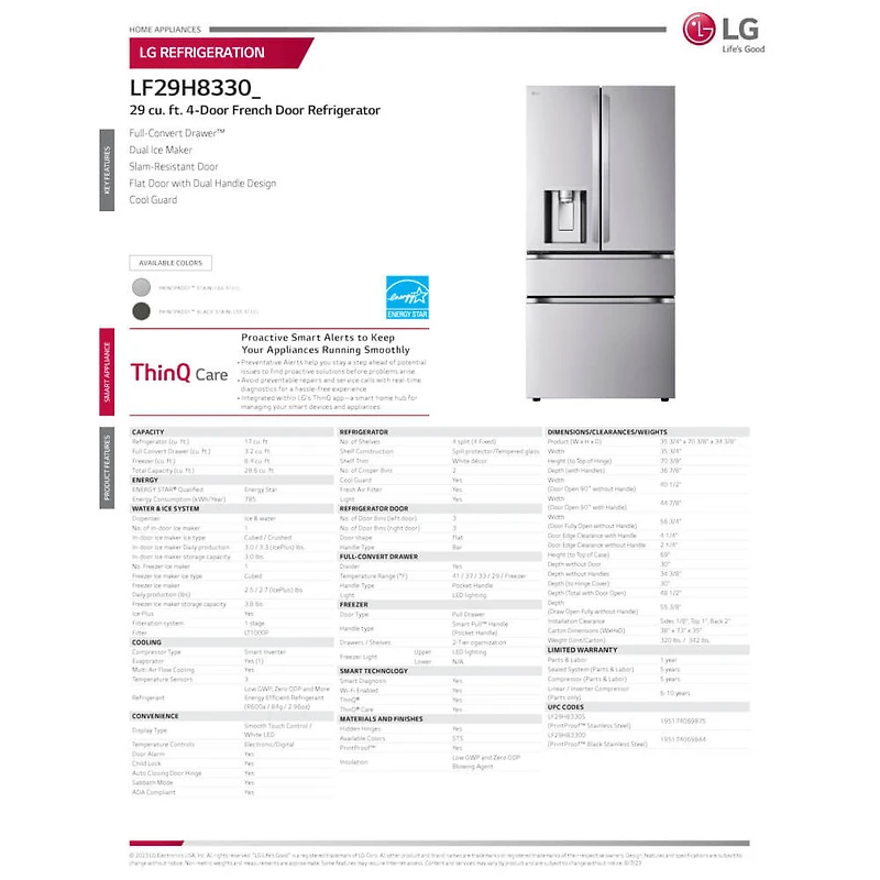 29 Cu. Ft. Stainless 4-Door French Door Smart Refrigerator