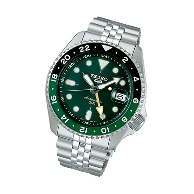 5 Sports Automatic Silver-Tone with Green Dial GMT Series Watch