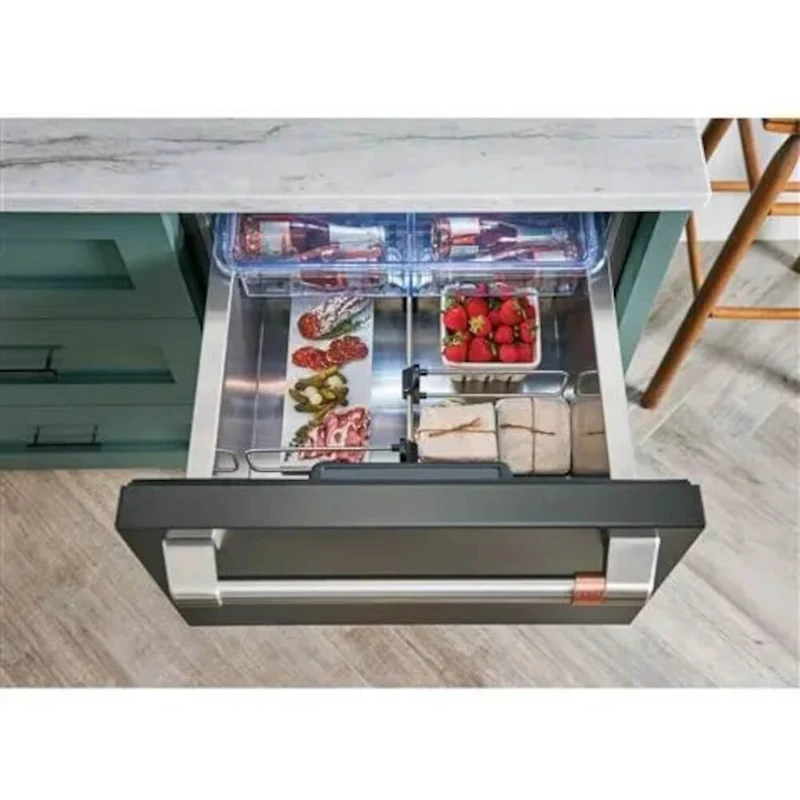 5.7 Cu. Ft. Matte Black with Brushed Stainless Handles 2-Door Dual Drawer Refrigerator