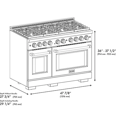 6.7 Cu. Ft. Stainless Freestanding Gas Range with Polished Gold Accents