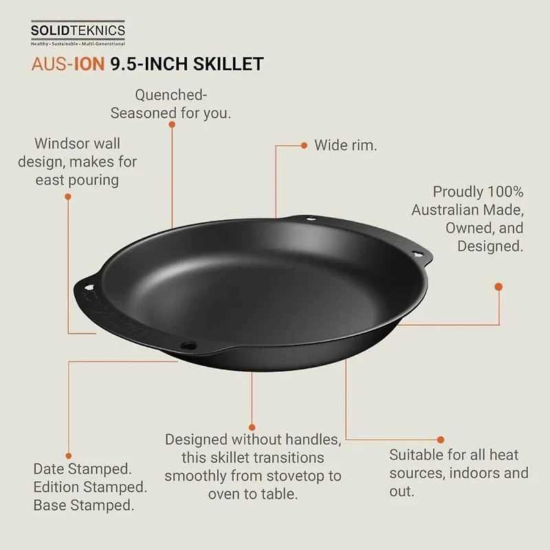 inch AUS-ION Lightning Oven-To-Table Dual Handle Wrought Iron Pan