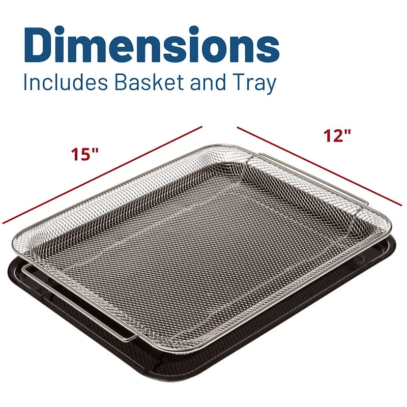 12” Stainless Air Fry Basket with Tray - Black