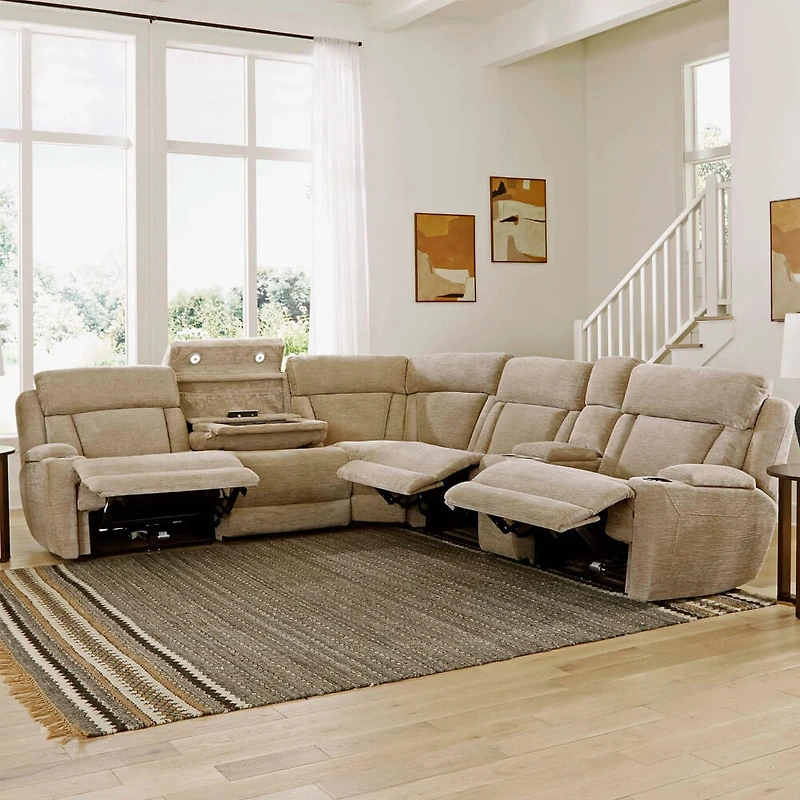 Dalton 6 Piece Powered Reclining Sectional - Lucky Fawn