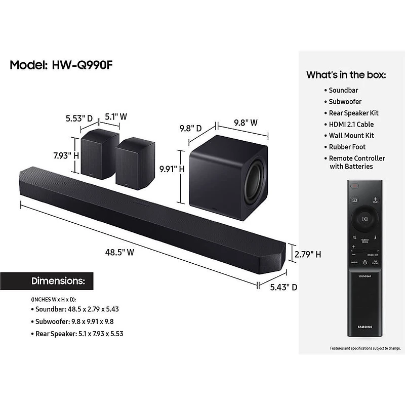 11.1.4 Channel Q-Series Soundbar with Subwoofer and Rear Speakers
