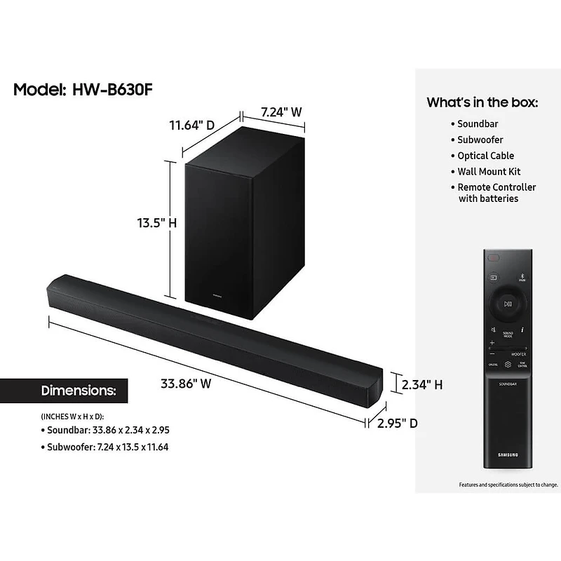 3.1 Channel B Series Soundbar with Wireless Subwoofer