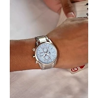 Sport Luxury Atomic Time Keeping Collection Solar Chronograph Watch - Stainless/Light Blue - OPEN BOX