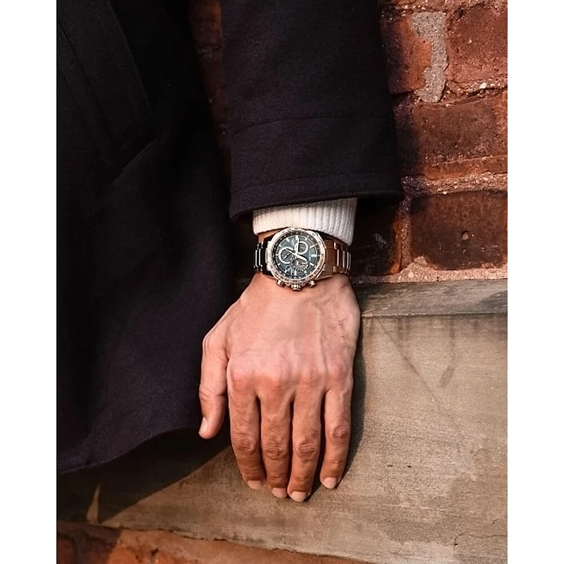 Atomic Timekeeping PCAT Collection Solar Chronograph Watch - Two Tone Rose Gold/Blue