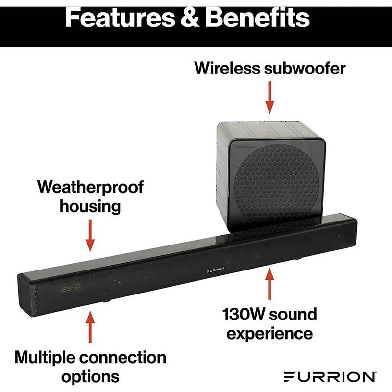 2.1 Channel Outdoor Soundbar with Wireless Subwoofer - Black