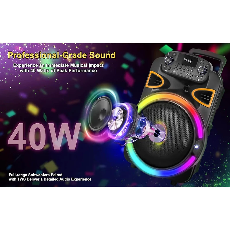 15 inch Portable Bluetooth Party Speaker - Black