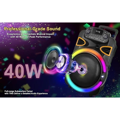 15 inch Portable Bluetooth Party Speaker - Black