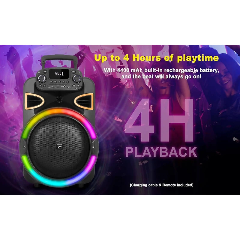 15 inch Portable Bluetooth Party Speaker - Black