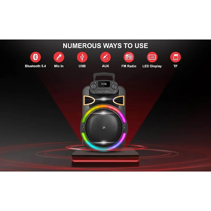 15 inch Portable Bluetooth Party Speaker - Black