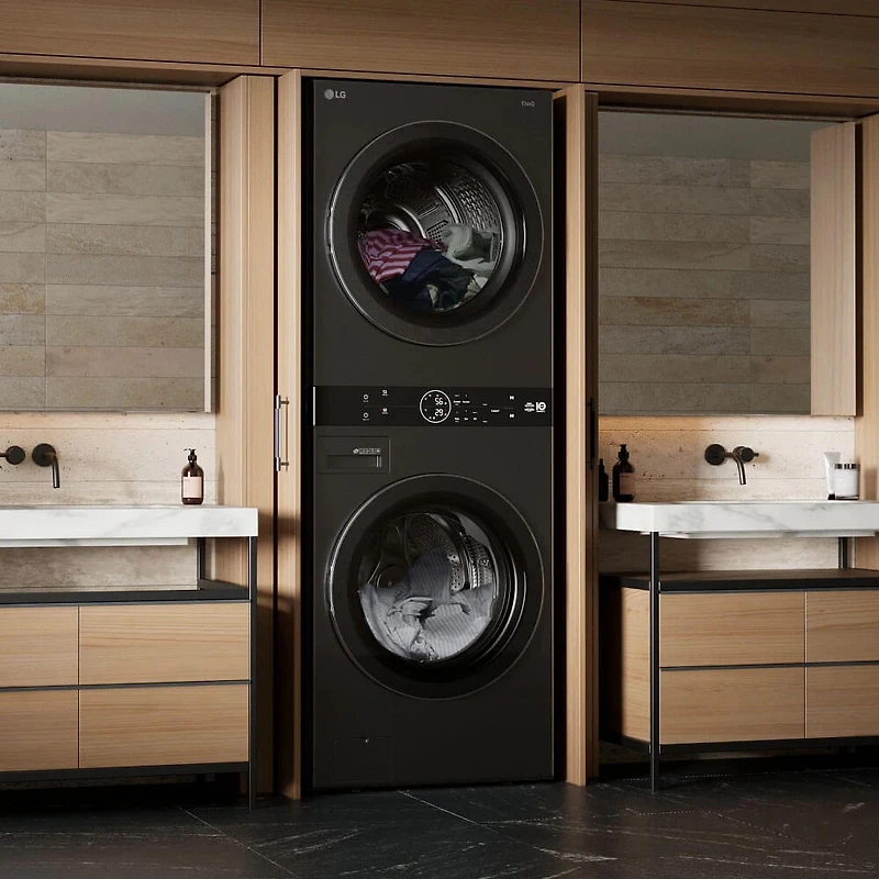 Black Steel 5 Cu. Ft. Washer/7.8 Cu. Ft. Dryer WashTower Electric Stacked Smart Laundry Center