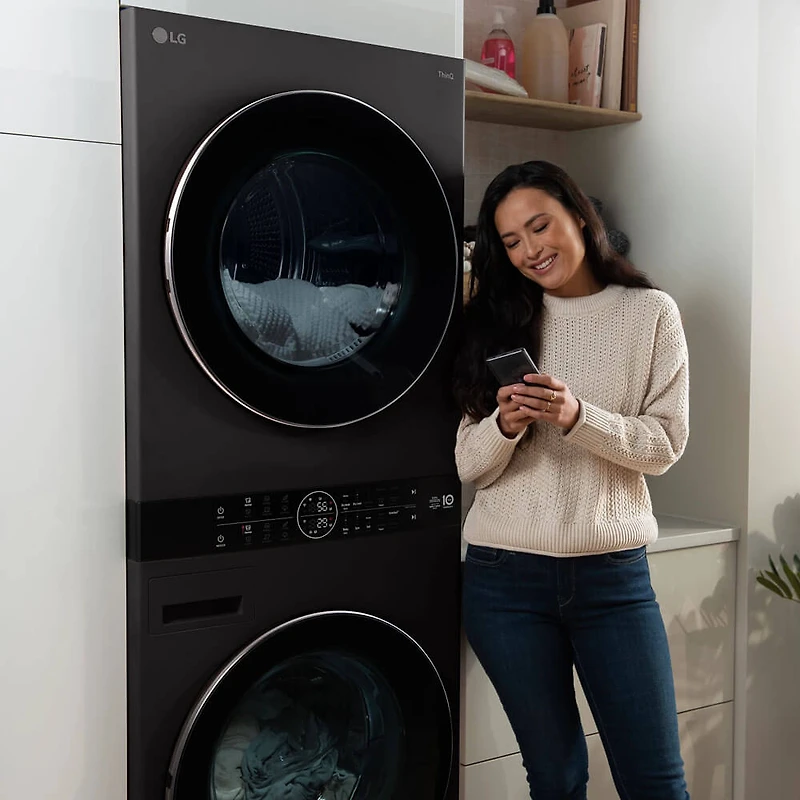 Black Steel 5 Cu. Ft. Washer/7.8 Cu. Ft. Dryer WashTower Electric Stacked Smart Laundry Center