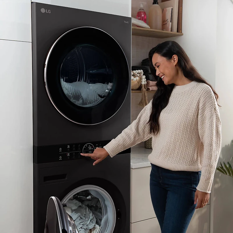 Black Steel 5 Cu. Ft. Washer/7.8 Cu. Ft. Dryer WashTower Electric Stacked Smart Laundry Center