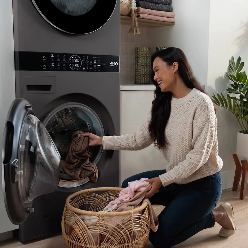 Black Steel 5 Cu. Ft. Washer/7.8 Cu. Ft. Dryer WashTower Electric Stacked Smart Laundry Center