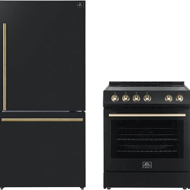 2 Pc. Black Bottom-Freezer Counter-Depth Refrigerator Kitchen Package