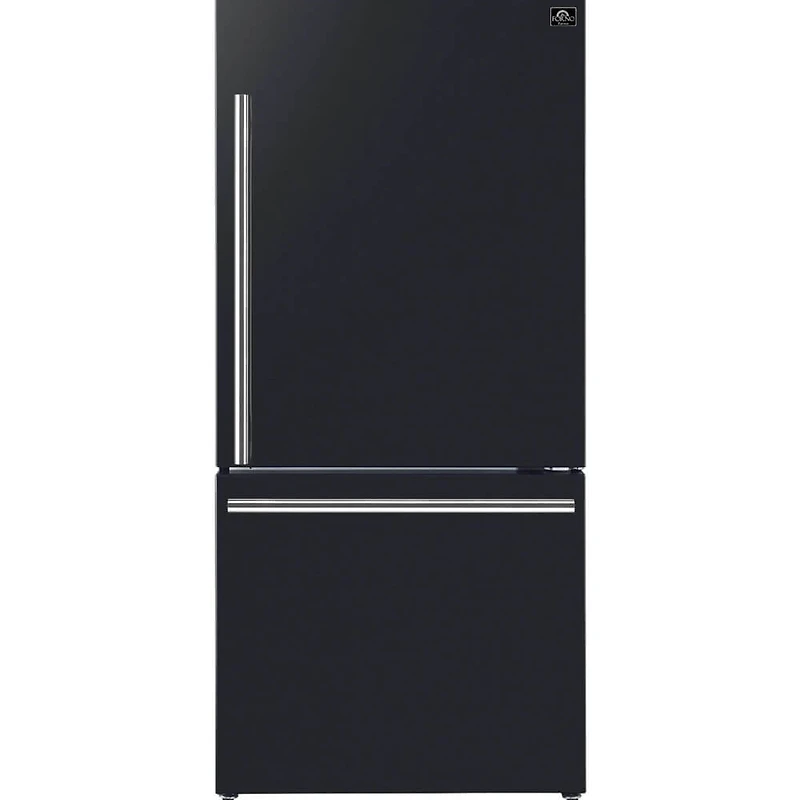 2 Pc. Black Bottom-Freezer Counter-Depth Refrigerator Kitchen Package
