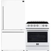 2 Pc. White Bottom-Freezer Refrigerator and Slide-In Range Kitchen Package