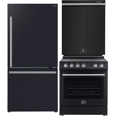 3 Pc. Black Counter-Depth Bottom-Freezer Kitchen Package