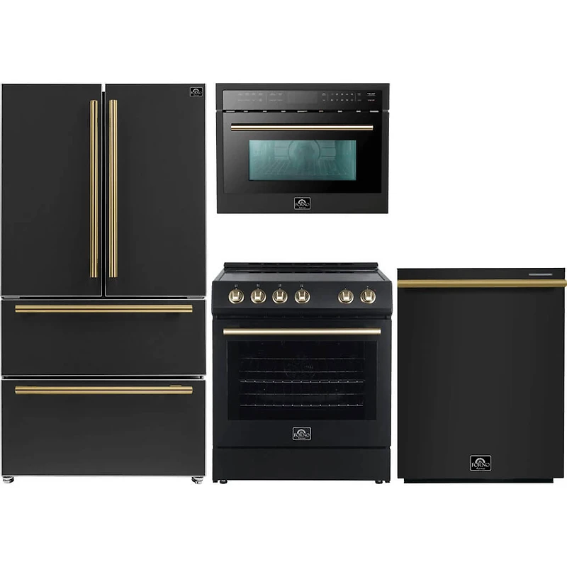 4 Pc. Black French Door Counter Depth Kitchen Package