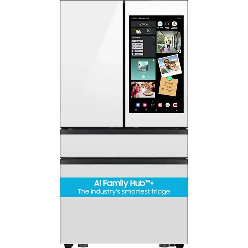 29 Cu. Ft. White Glass 4-Door French Door Smart Refrigerator with AI Family Hub - OPEN BOX