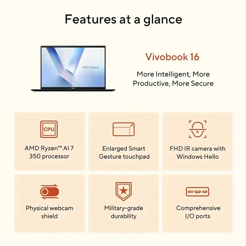 16 inch WUXGA Vivobook 16 Copilot+ - AMD Ryzen AI 7 350 - 16GB/1TB SSD 