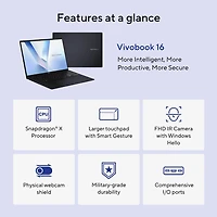 16 inch Vivobook 16 Copilot+ PC Laptop - Snapdragon X X1 26 100 - 16GB/512GB SSD - Quiet Blue