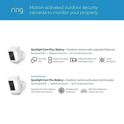 Spotlight Cam Pro Outdoor 2K Video Battery Surveillance Camera - White
