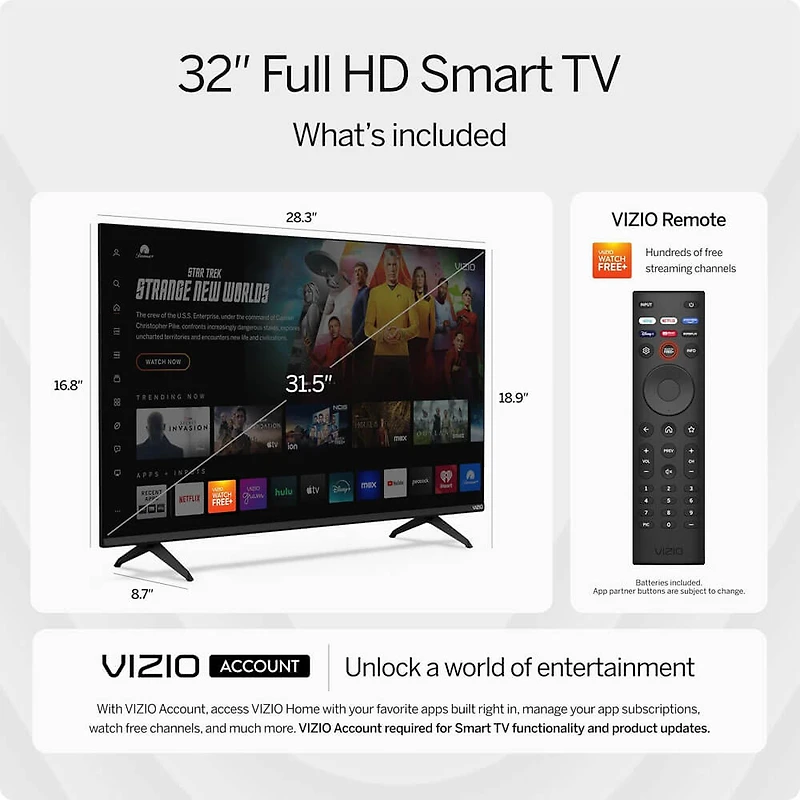 VFD32M 32 inch 1080p Full HD Smart TV Bundle - Alexa Compatible, Bluetooth, HDR, HDMI VRR, ThinFrame Design w/ UAX HDMI Cable, 12 months CPS Protection, Screen Cleaner with Microfiber