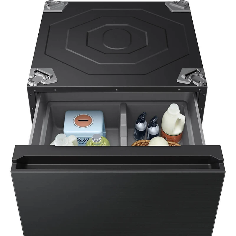 27 inch Brushed Black Laundry Pedestal with Storage Drawer