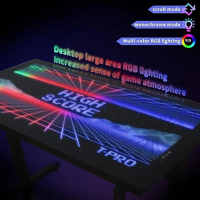 LED Gaming Desk With Glass Top and 80s Vintage Tron Style RGB Design