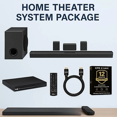  4.1 Channel Home Theatre Soundbar System, Wireless Subwoofer & Rear Speakers, Dolby Digital, Bluetooth – For OLED and QNED TVs, 12M CPS Protection, Optical Cable & DVD Player