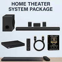  4.1 Channel Home Theatre Soundbar System, Wireless Subwoofer & Rear Speakers, Dolby Digital, Bluetooth – For OLED and QNED TVs, 12M CPS Protection, Optical Cable & DVD Player