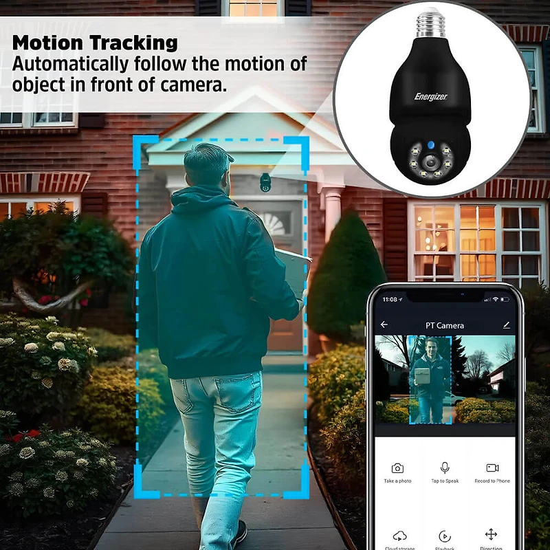 Indoor/Outdoor Light Bulb Socket Dual-Band Wi-Fi Security Camera - White