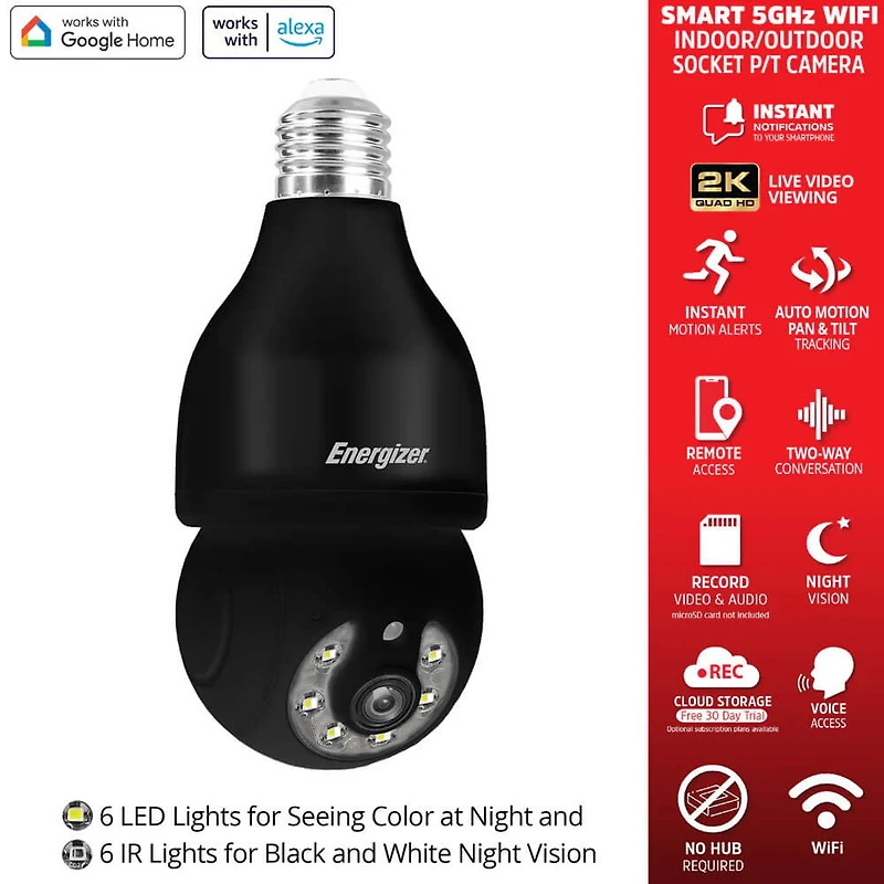Indoor/Outdoor Light Bulb Socket Dual-Band Wi-Fi Security Camera - White