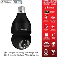 Indoor/Outdoor Light Bulb Socket Dual-Band Wi-Fi Security Camera - White