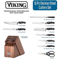 15-Piece Stainless Cutlery Set with Acacia Wood Block - Black