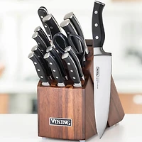 15-Piece Stainless Cutlery Set with Acacia Wood Block - Black