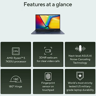 15.6 inch Vivobook 15 Laptop - AMD Ryzen 5-7430U - 8GB/512GB