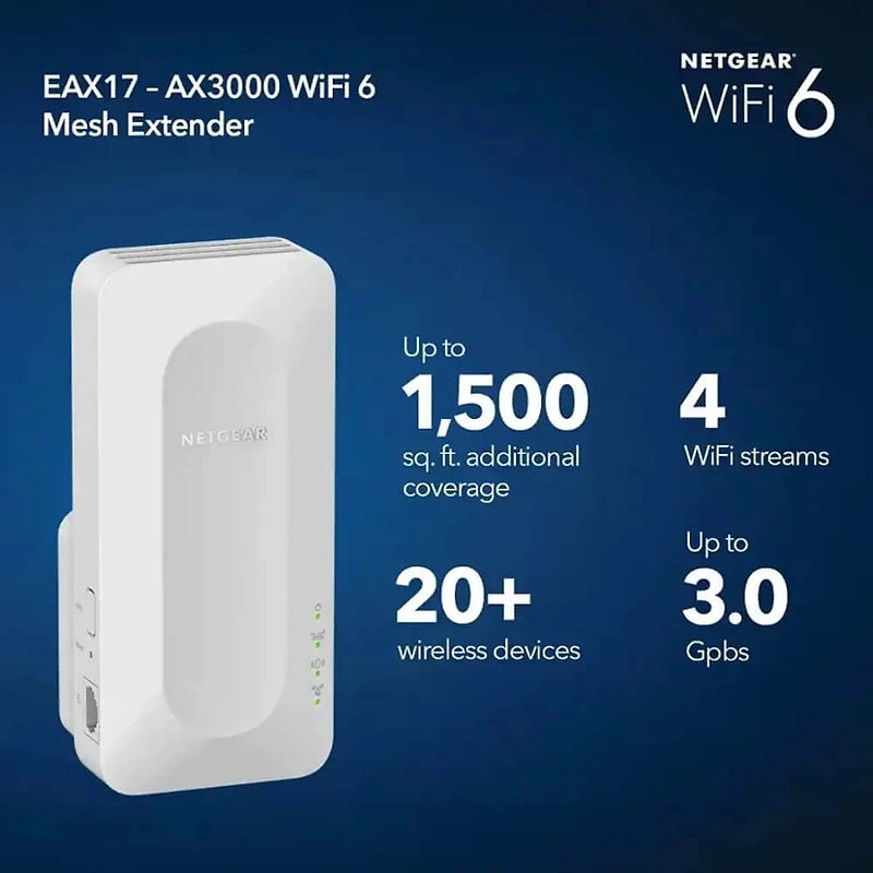 AX3000 Dual-Band Wi-Fi 6 Wall Plug Range Extender - White