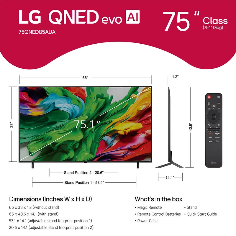 75 inch Class 85A Series QNED evo AI MiniLED 4K UHD Smart webOS TV (2025)