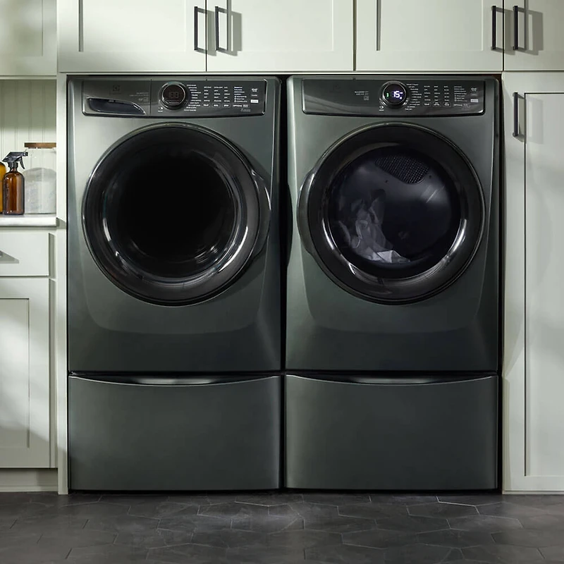 Alpine Green Steam Electric Front Load Washer/Dryer Pair with Pedestals