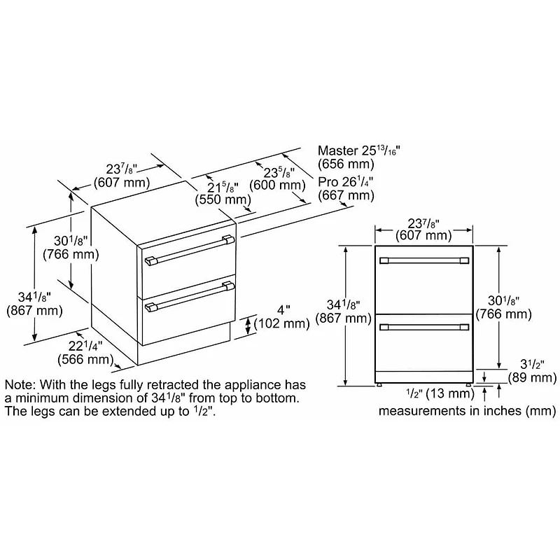 4.3 Cu. Ft. Masterpiece Stainless Undercounter Double Drawer Freezer/Refrigerator