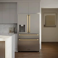 21.6 Cu. Ft. Stainless 4-Door French Door Counter-Depth Refrigerator with Polished Gold Accents