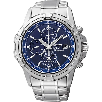 Essentials Collection Solar Alarm Chronograph Watch - Stainless/Blue